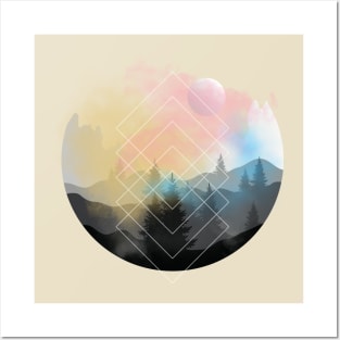 Dreams and Lovers Geometric Mountain Sunrise Posters and Art